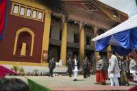 In the capital of Nepal, newly appointed ministers were sworn into office with the charred ruins of the presidential building serving as a backdrop