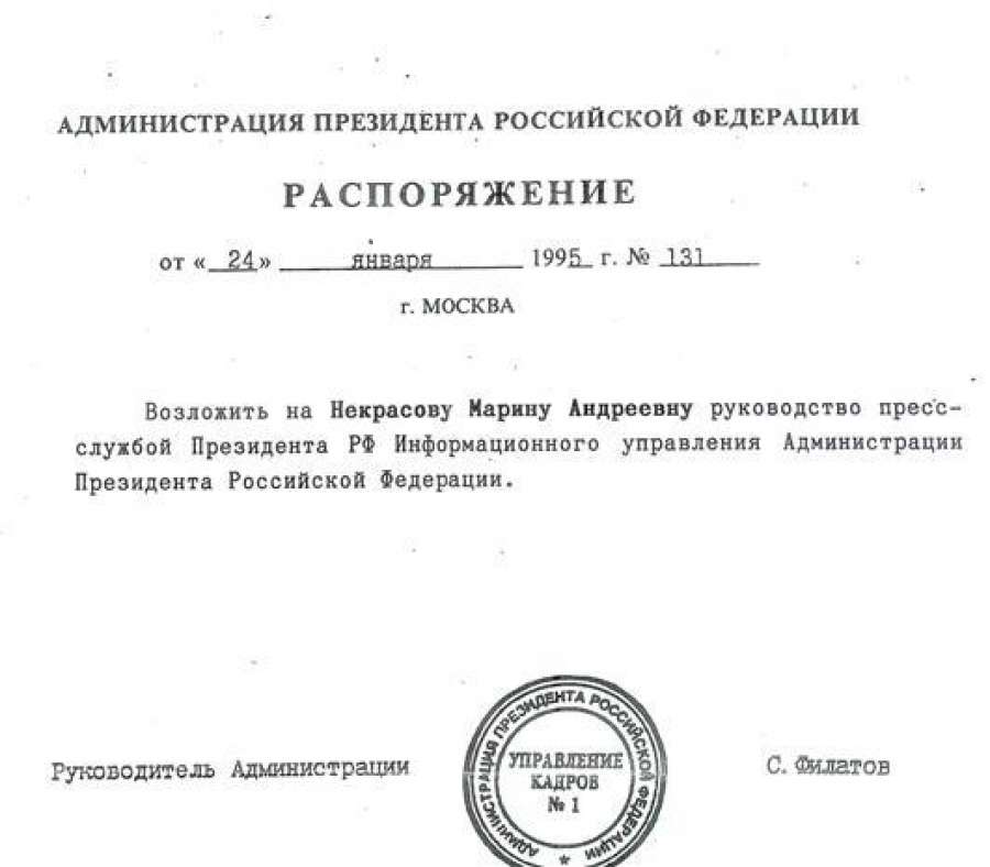 Распоряжение 1995 р. Возложение обязанностей главы администрации.